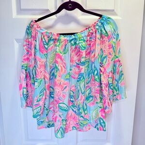 Lilly Pulitzer Off-Shoulder Nevie Floral Blouse - Pink and Green